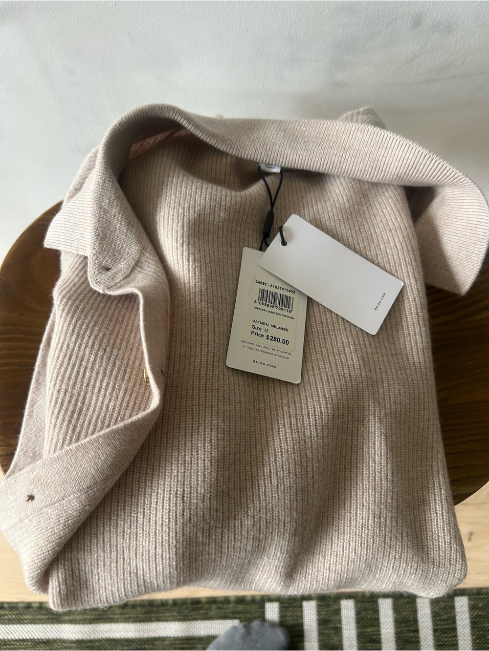 Reiss Beige Ribbed Button-Up Cardigan - Picture 2 of 3
